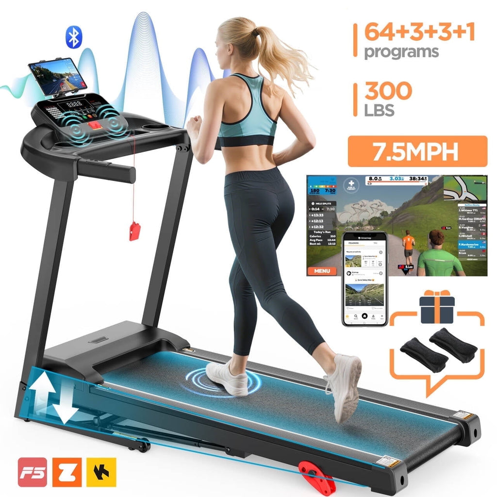 FaayFian 3.25HP Portable Folding Treadmill with 12-Level Adjustable Incline, 7.5MPH Max Speed, Foldable Eltreadmill for Home Gyms, Running & Walking Machine, 64+3+3+1 Programs