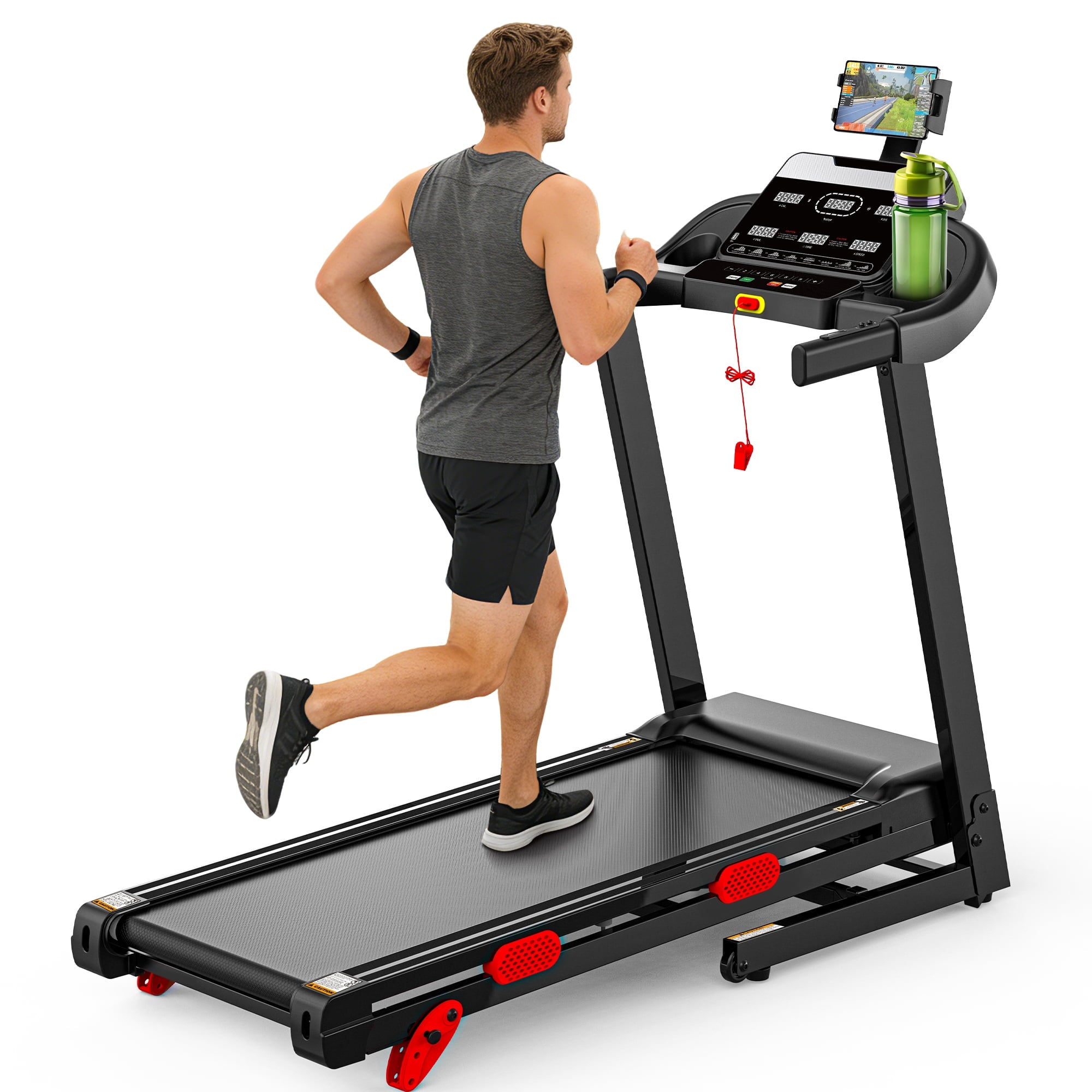 Campmoy 3.5HP 9MPH Treadmill for Home, 330LBS Capacity, Folding Treadmill w/ Incline & 105 Programs, Virtual Run with APP Control, Air damping System, Portable Exercise Equipment for Jogging Walking