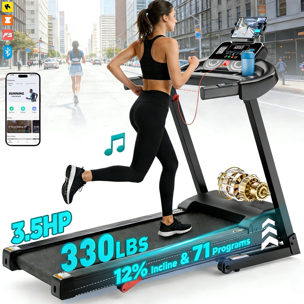 FaayFian 3.5HP Folding Treadmill, 300-400lb Capacity, 12% Incline Treadmills for Home Running and Walking Max 7.5MPH Speed, Foldable Treadmill Running Machine with APP & Bluetooth