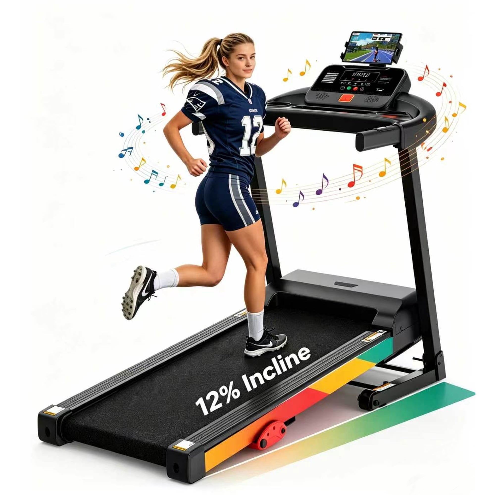 ODYAAZ 3.5HP Treadmill 300 LBS Capacity, Portable Electric for Home Running Walking Jogging, 71 Programs,Heart Rate Sensor, App Control