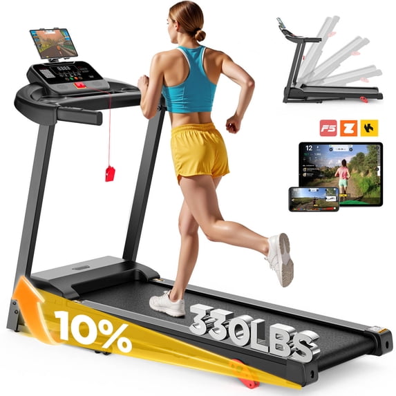 AQUGOKS 3.5HP Treadmill with Incline 5-in-1 Portable Treadmills for Home, Walking Running Treadmill, 64+7 Programs,Foldable Treadmill with Quiet Brushless Motor, LCD Dispay, 300LBS Capacity, Black