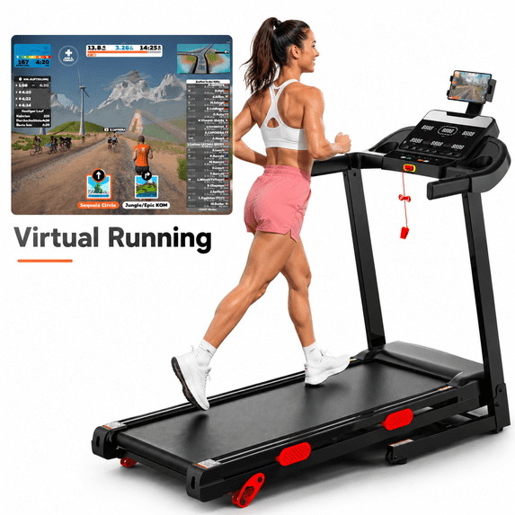 OXIBYPU 3.65HP Incline Treadmills for Home,9MPH Treadmill 330LB Capacity,Electric Treadmill w/ Brushless Silent Motor,Smart APP Control, Folding Treadmill with Shock Absorption System,Dual Bluetooth Speaker
