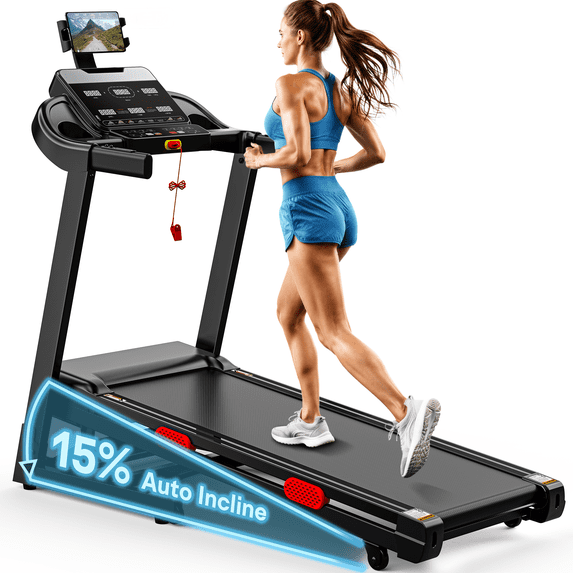 Campmoy 3.71HP Treadmills for Home w/ 15-Levels Incline, 5 in 1 Portable Treadmill with 330LBS Capacity, Foldable Elactric Treadmill with 6 Screen, 105 Preset Programs, Free Course with APP Connection