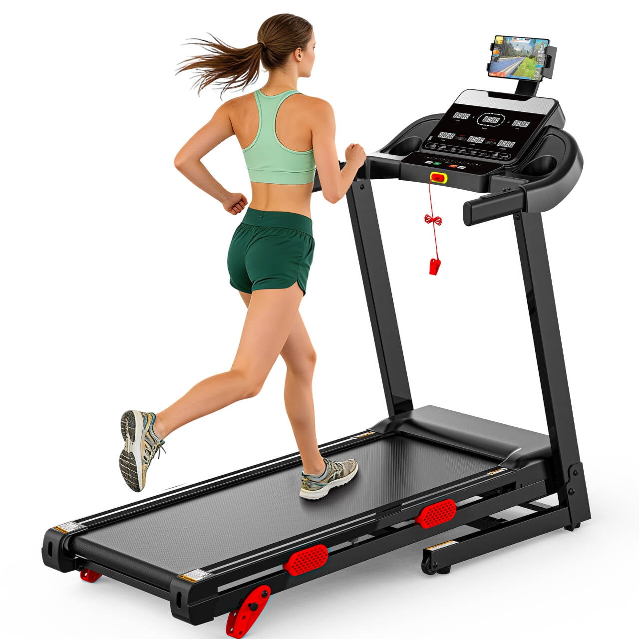 Campmoy 3.75HP Foldable Treadmill w/ Incline 10MPH Max Speed, 320lbs Capacity Portable Treadmill for Home Walking Jogging,105 Programs, Smart APP Control, Shock-Absorbent Wider Belt, Exercise Treadmill