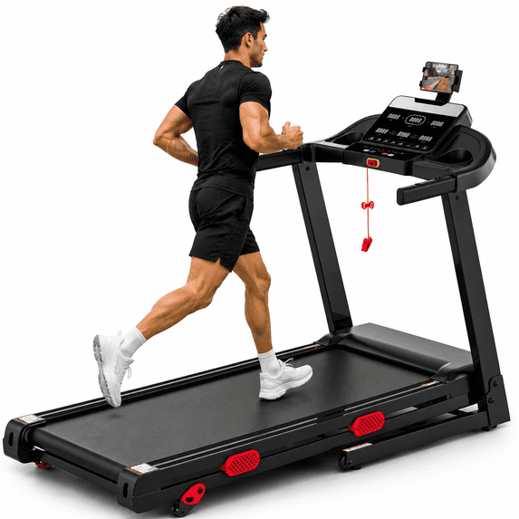 OXIBYPU 3.75HP Treadmills for Home,9MPH Max Speed, Incline Treadmill 330lb Capacity, Foldable Treadmill with Running Belt, APP Connection, Dual HiFi Bluetooth Speaker, Portable Design, Jogging Walking
