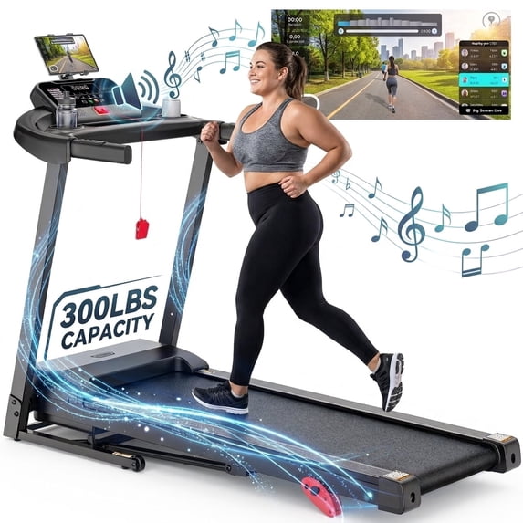 OXIBYPU 3.7HP Motor Folding Treadmill for Home with Incline, 300 lbs Capacity Exercise Treadmill, 7.5 MPH Speed, 10-Level Manual Incline, 71 Programs Smart APP Control, Portable Walking Running Machine