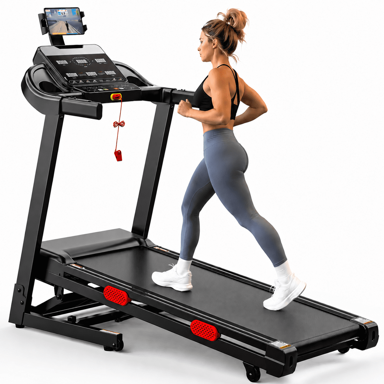 AQUGOKS 3.8 HP Treadmill with Incline, Folding Treadmill for Home with 330 LBS Capacity, 105 Programs, Bluetooth Speakers, Quiet Brushless Motor, 0.6-9 MPH Running Machine