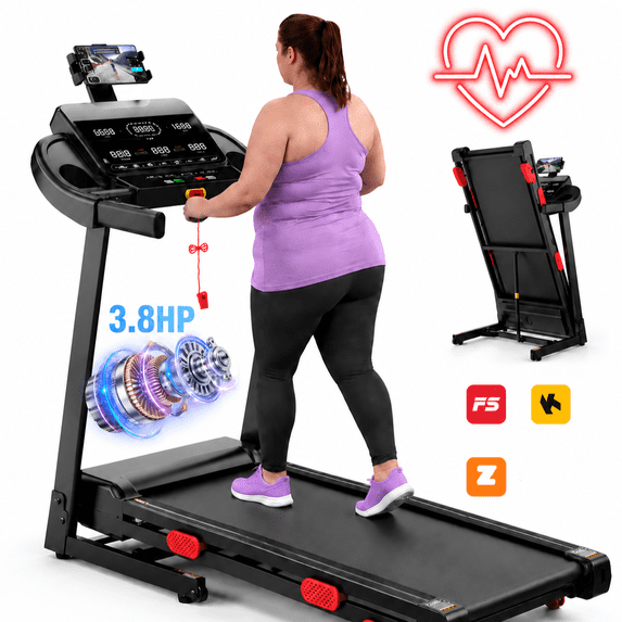 AQUGOKS 3.8HP Foldable Treadmill with Incline, Treadmill for Home Use with 300LB Capacity, Compact Folding Treadmill with 9MPH Speed, 105 Programs, Smart App & Console Control, Shock Absorbing Running Belt