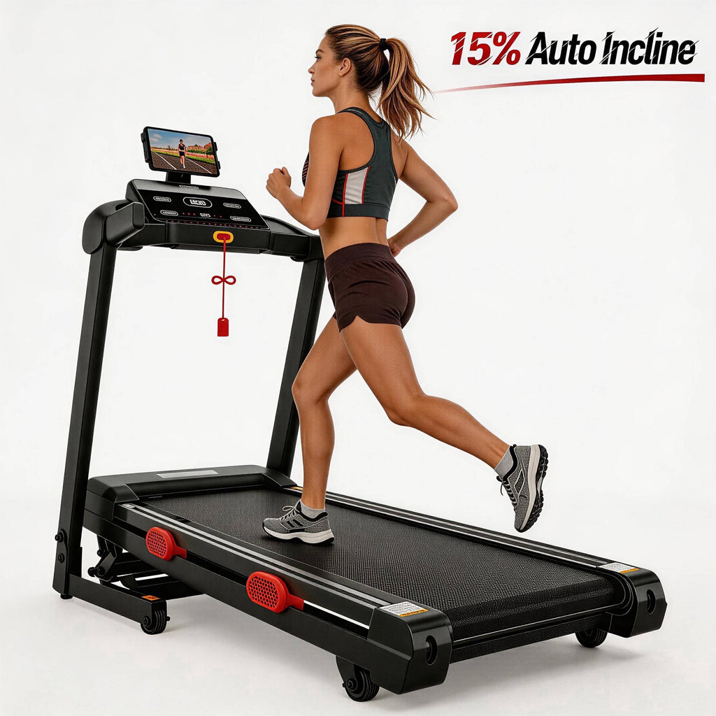 FaayFian 3.8HP Folding Exercise Treadmill with 15% Auto Incline, Fitness Treadmill for Home with APP, 300 lbs Capacity, treadmill for walking, running, 105 Programs, Tablet Holder