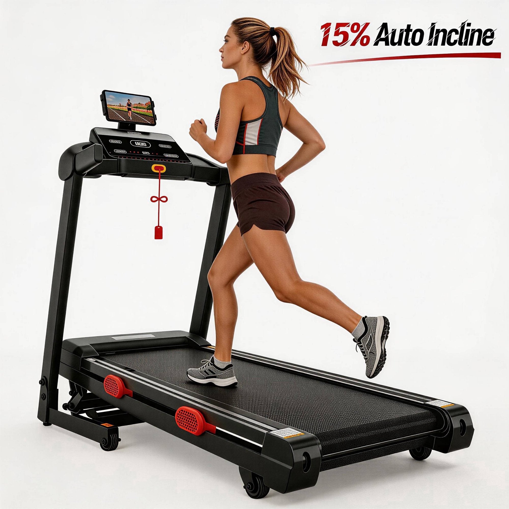 FaayFian 3.8HP Folding Exercise Treadmill with 15% Auto Incline, Fitness Treadmill for Home with APP, 300 lbs Capacity, treadmill for walking, running, 105 Programs, Tablet Holder