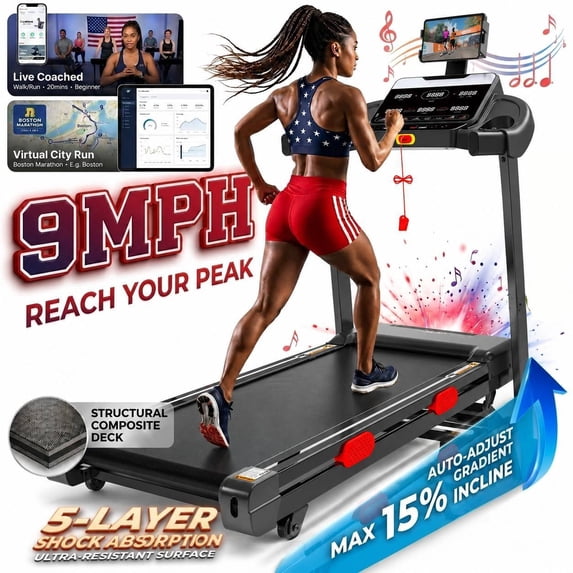 FaayFian 3.8HP Folding Exercise Treadmill with 15% Auto Incline, Fitness Treadmill for Home with APP, 300 lbs Capacity, treadmill for walking, running, 105 Programs, Tablet Holder