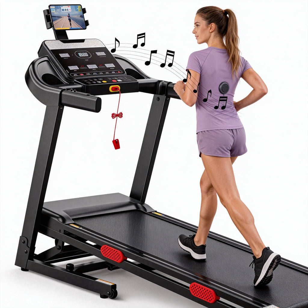 FaayFian 3.8HP Folding Treadmill, 300-330lb Capacity, 15 Levels Auto Incline Treadmills for Home Running and Walking Max 9 MPH Speed Foldable ElectronicTreadmill Running Machine with APP & Bluetooth