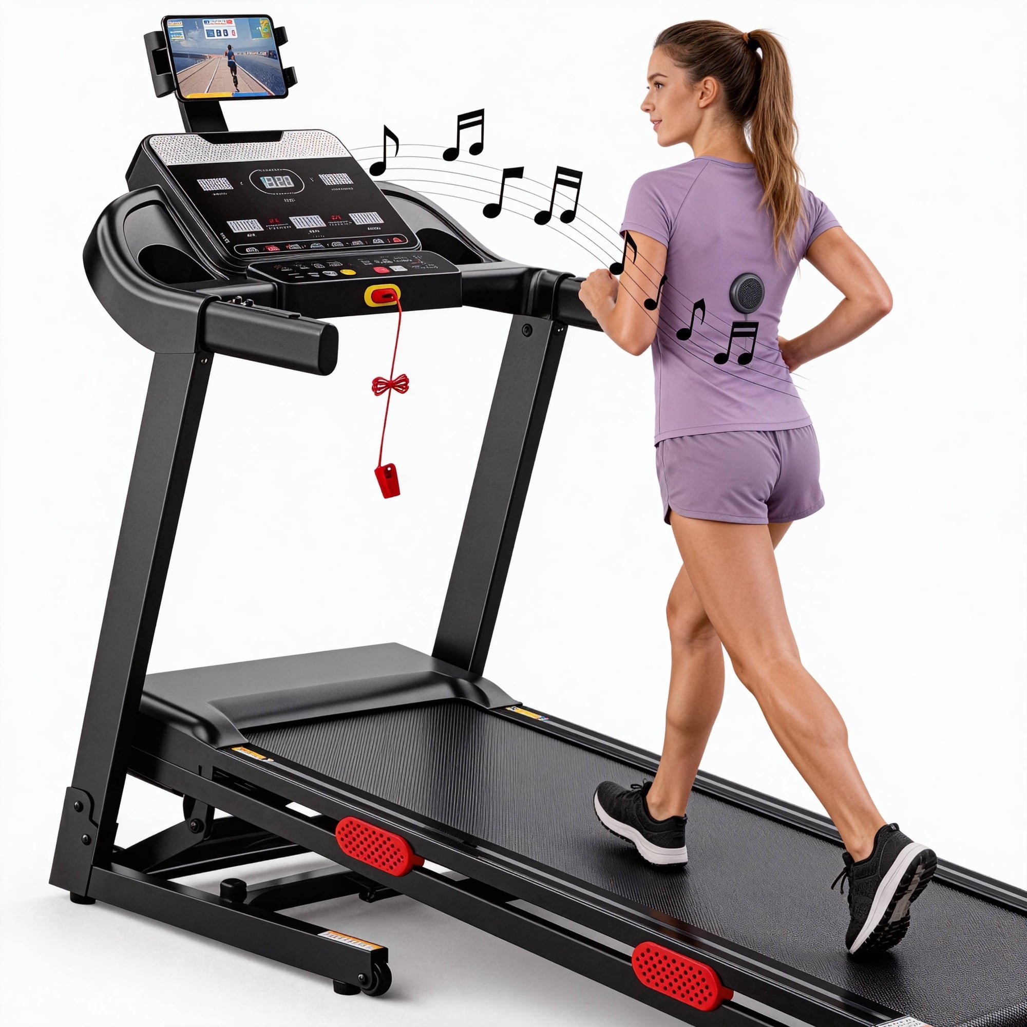 FaayFian 3.8HP Folding Treadmill, 300-330lb Capacity, 15 Levels Auto Incline Treadmills for Home Running and Walking Max 9 MPH Speed Foldable ElectronicTreadmill Running Machine with APP & Bluetooth