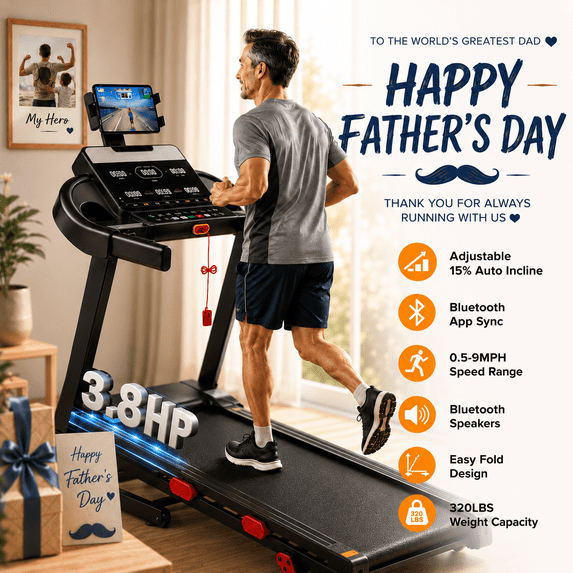 Qvamodo 3.8HP Quiet Folding Home Treadmill, 15 Level Auto Incline, 330 lbs Capacity, 9 MPH Speed Compact Running Machine for Apartment Office Daily Cardio