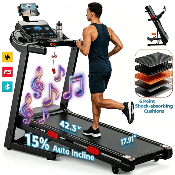 OXIBYPU 3.9HP Walking Pad Treadmill with Incline, Foldable Treadmills for Home, 15 Level Auto Incline, 9MPH, 105 Programs, Portable Exercise Home Fitness Equipment for Walking Jogging Running