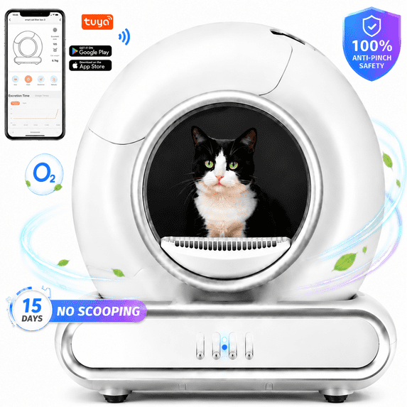 ZEJIXO 3 Cleaning Modes Automatic Cat Litter Box, Self Cleaning Cat Litter Box with APP Control, Odor Control, Quiet Operation, 65L Large Capacity, 9L Waste Bin, Automatic Litter Box for Multiple Cats