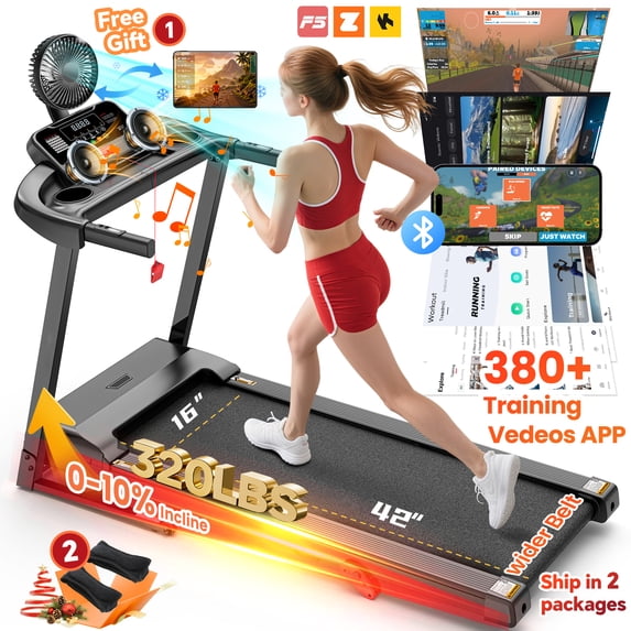 Campmoy 300 lbs Capacity Treadmill for Home, 3.5HP Folding Treadmill w/ 71 Preset Workouts, APP with Free Train Courses, Dual HiFi Speakers, Exercise Equipment for Walking, Jogging, Running