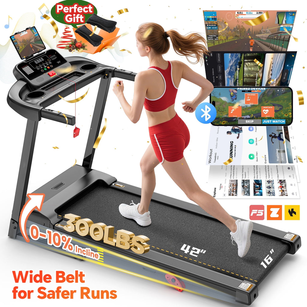 Campmoy 300 lbs Capacity Treadmill for Home, 3.5HP Folding Treadmill w/ 71 Preset Workouts, APP with Free Train Courses, Dual HiFi Speakers, Exercise Equipment for Walking, Jogging, Running