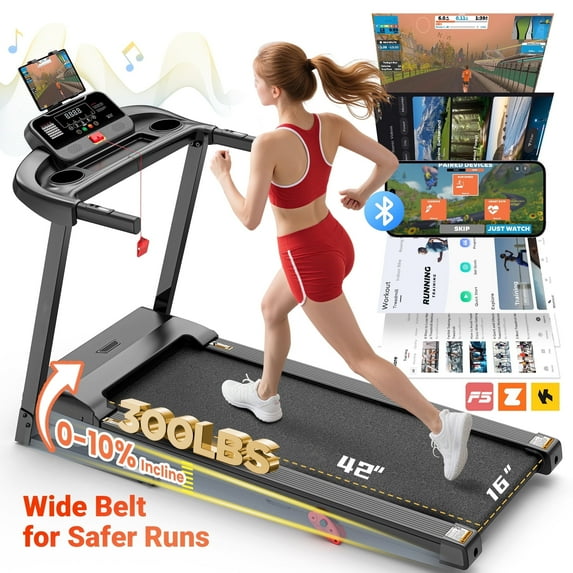 Campmoy 300 lbs Capacity Treadmill for Home, 3.5HP Folding Treadmill w/ 71 Preset Workouts, APP with Free Train Courses, Dual HiFi Speakers, Exercise Equipment for Walking, Jogging, Running