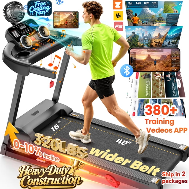 Campmoy 300 lbs Capacity Treadmill for Home, 3.5HP Folding Treadmill w/ 71 Preset Workouts, APP with Free Train Courses, Dual HiFi Speakers, Exercise Equipment for Walking, Jogging, Running