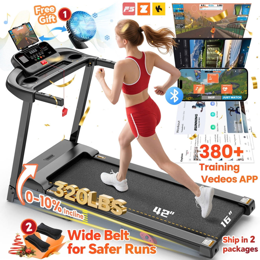 Campmoy 300 lbs Capacity Treadmill for Home, 3.5HP Folding Treadmill w/ 71 Preset Workouts, APP with Free Train Courses, Dual HiFi Speakers, Exercise Equipment for Walking, Jogging, Running