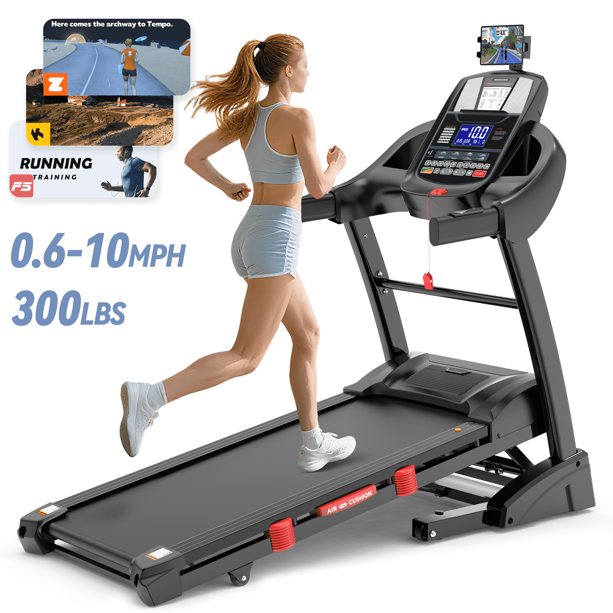 Campmoy 300 lbs Portable Folding Treadmill, 4.75 HP Foldable Compact Treadmill for Home/Office, Walking Running Treadmill with LED Display for Exercise,64 Workout Programs, Bluetooth Speakers & App Control