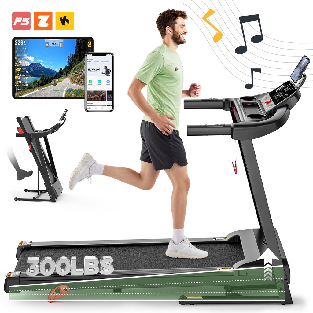 Campmoy 300lbs Capacity Foldable Treadmill for Home, 3.0HP Incline Treadmill, 64+7 Program, Portable Exercise Treadmill, 7.5MPH,Shock-Absorbing 5-layer Running Belt, Free Jogging Walking Courses