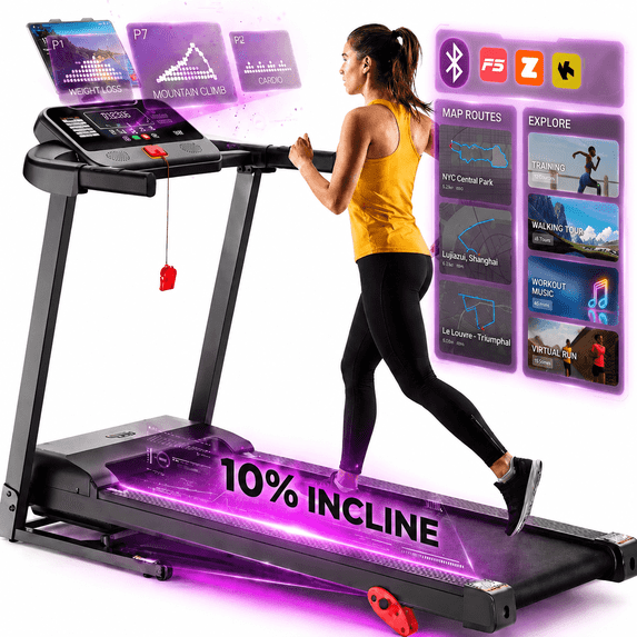 OXIBYPU 300lbs Capacity Folding Treadmill for Home, Exercise Treadmill with 10% Manual Incline, 3.75HP Motor, 7.5MPH Speed, 71 Workout Programs, Smart APP Control, Compact Foldable Treadmill, Knee Strap Gift