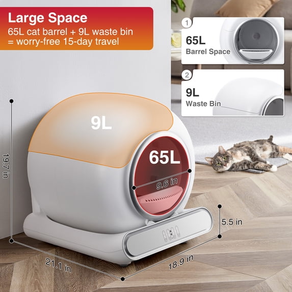 Qvamodo Automatic Self Cleaning Cat Litter Box – Large 74L Smart Cat Litter Box with APP Control & Safety Sensors, for Multiple Cats, Includes 2 Rolls Liner – Qvamodo