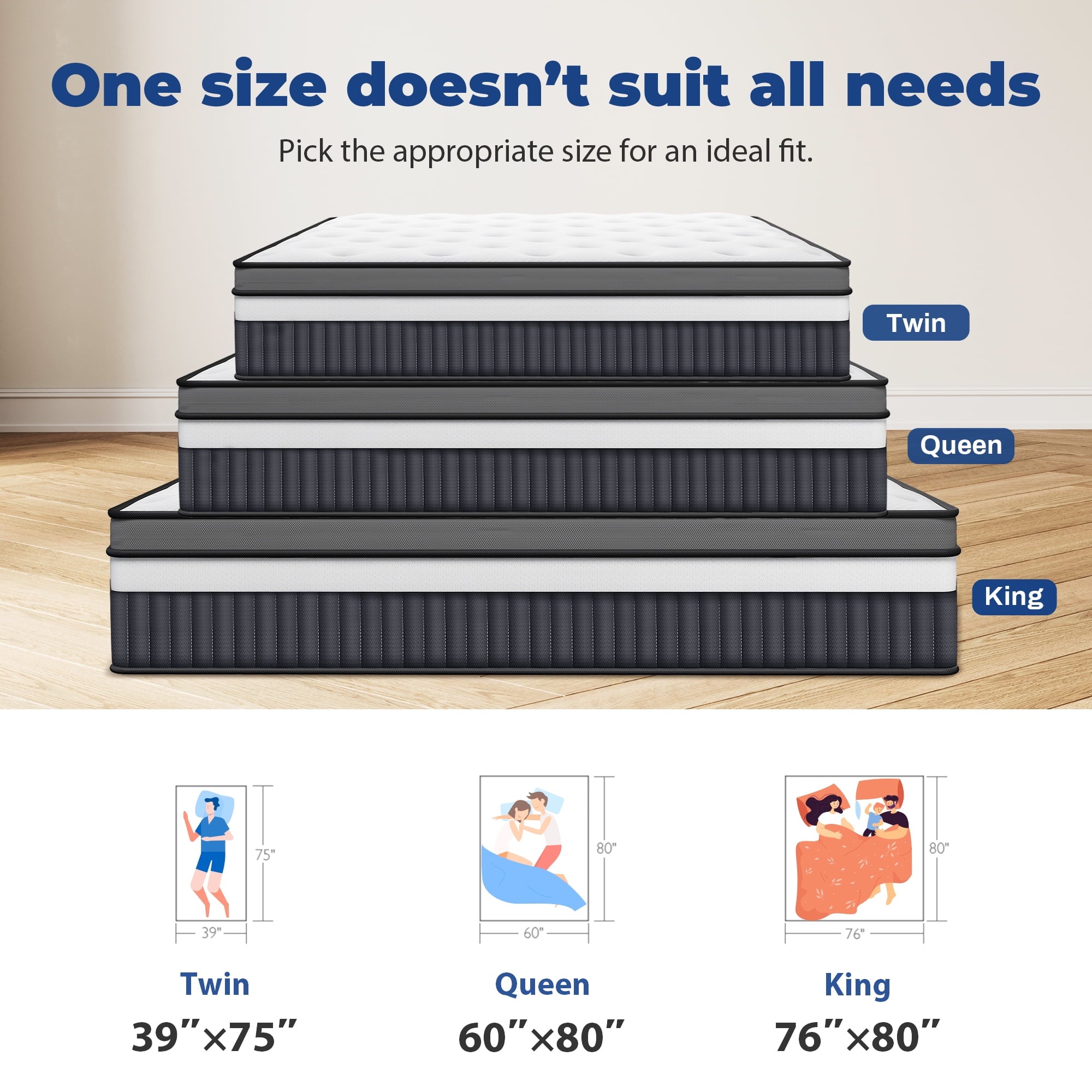 ODYAAZ 14" King Size Mattress Medium Firm Memory Foam Hybrid Mattress with Pressure Relief