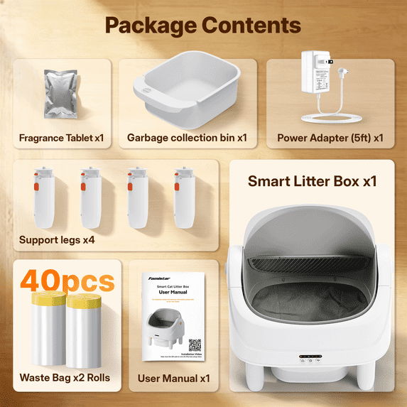 Qvamodo Self Cleaning Litter Box,Open Top Automatic kitty Litter Box with App Control for Multiple Cats, Safety Sensors Protection, Odor Control Includes 2 roll Liners,11L Large Waste Bin