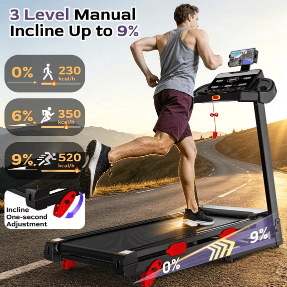 AQUGOKS Folding Electric Treadmill for Home, 9MPH 3.65HP Portable Treadmill w/ 10% Incline for Running Walking Exercise, 330lbs Capacity, APP Control, 105 Programs, Treadmill for Home
