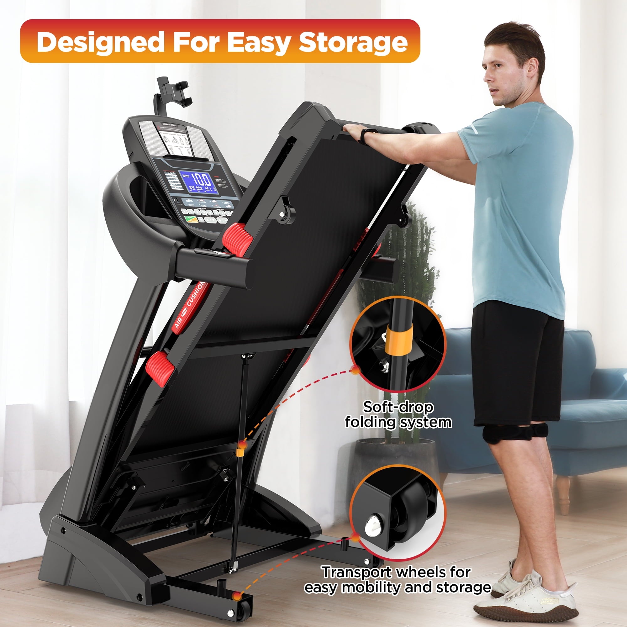 Campmoy Folding Treadmill with Auto Incline – 320 lbs Capacity, 5HP Brushless Motor, 15-Level Incline, Smart APPs Control, 10mph Speed, Dual HiFi Speakers, Compact Home Treadmill for Running