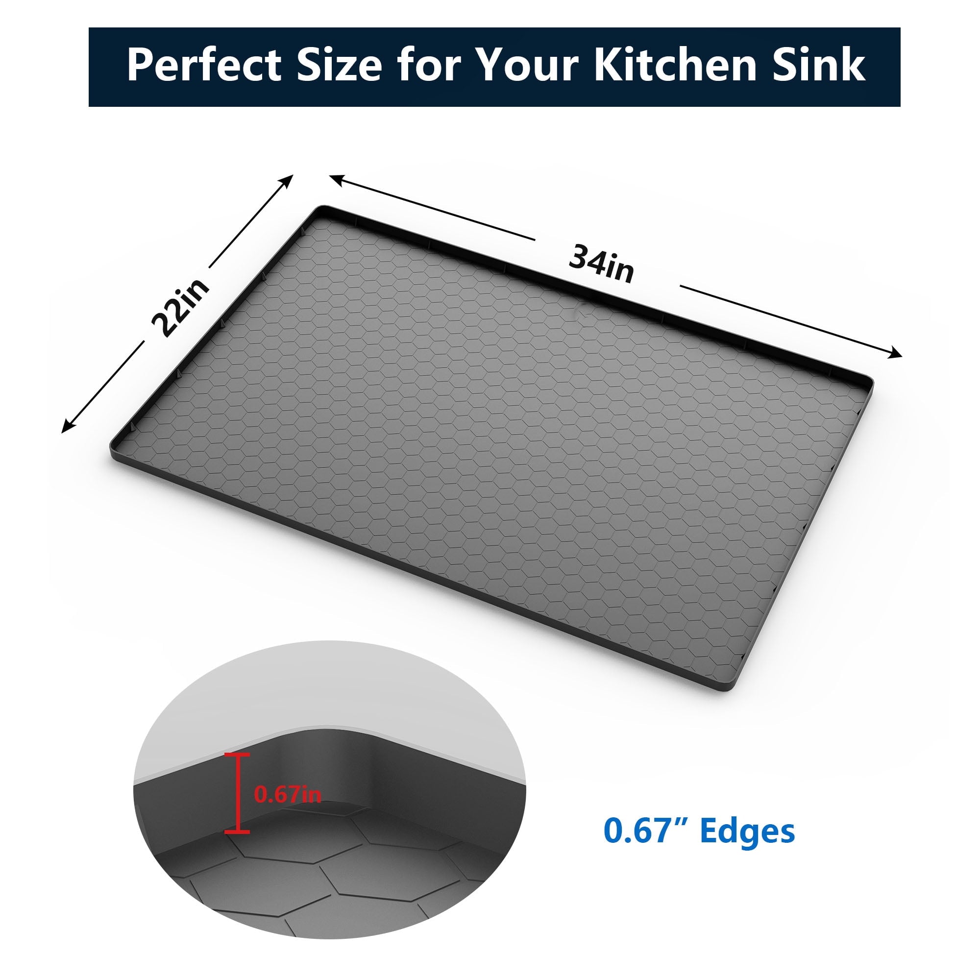 MAJUNES Under Sink Mat, Campmoy 34" x 22" Under Sink Mats for Kitchen Waterproof - Silicone Under Sink Liner Drip Tray with Drain Hole(Black)