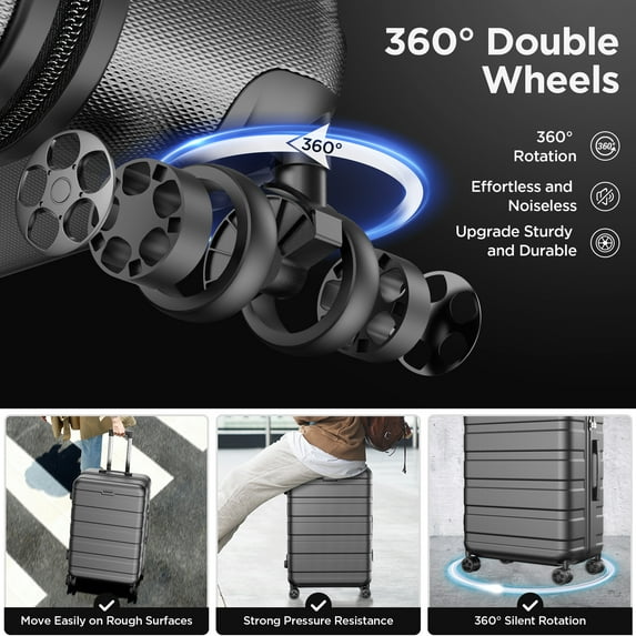 Campmoy 11 Piece Hardside Luggage Suitcase Set with 360° Double Spinner Wheels Integrated TSA-style Lock ABS Hardshell Luggage for Travel Trips Business