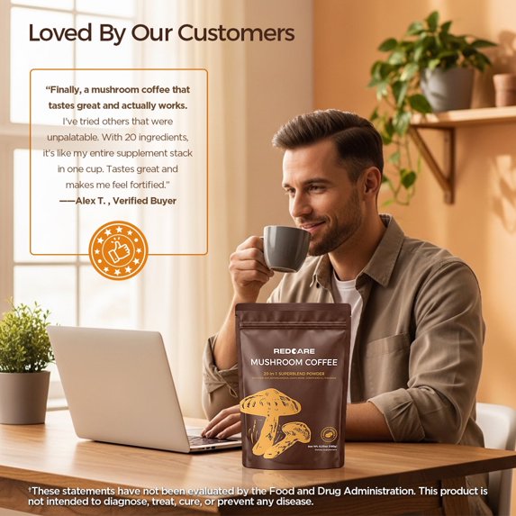 MAJUNES Mushroom Coffee, Organic Mushroom Coffee Powder Supplements with Lion's Mane, Reishi, Chaga, Cordyceps, for Better Focus and Immune Support, 6.35oz - 30 Servings