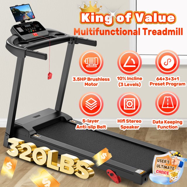 Campmoy 300 lbs Capacity Treadmill for Home, 3.5HP Folding Treadmill w/ 71 Preset Workouts, APP with Free Train Courses, Dual HiFi Speakers, Exercise Equipment for Walking, Jogging, Running