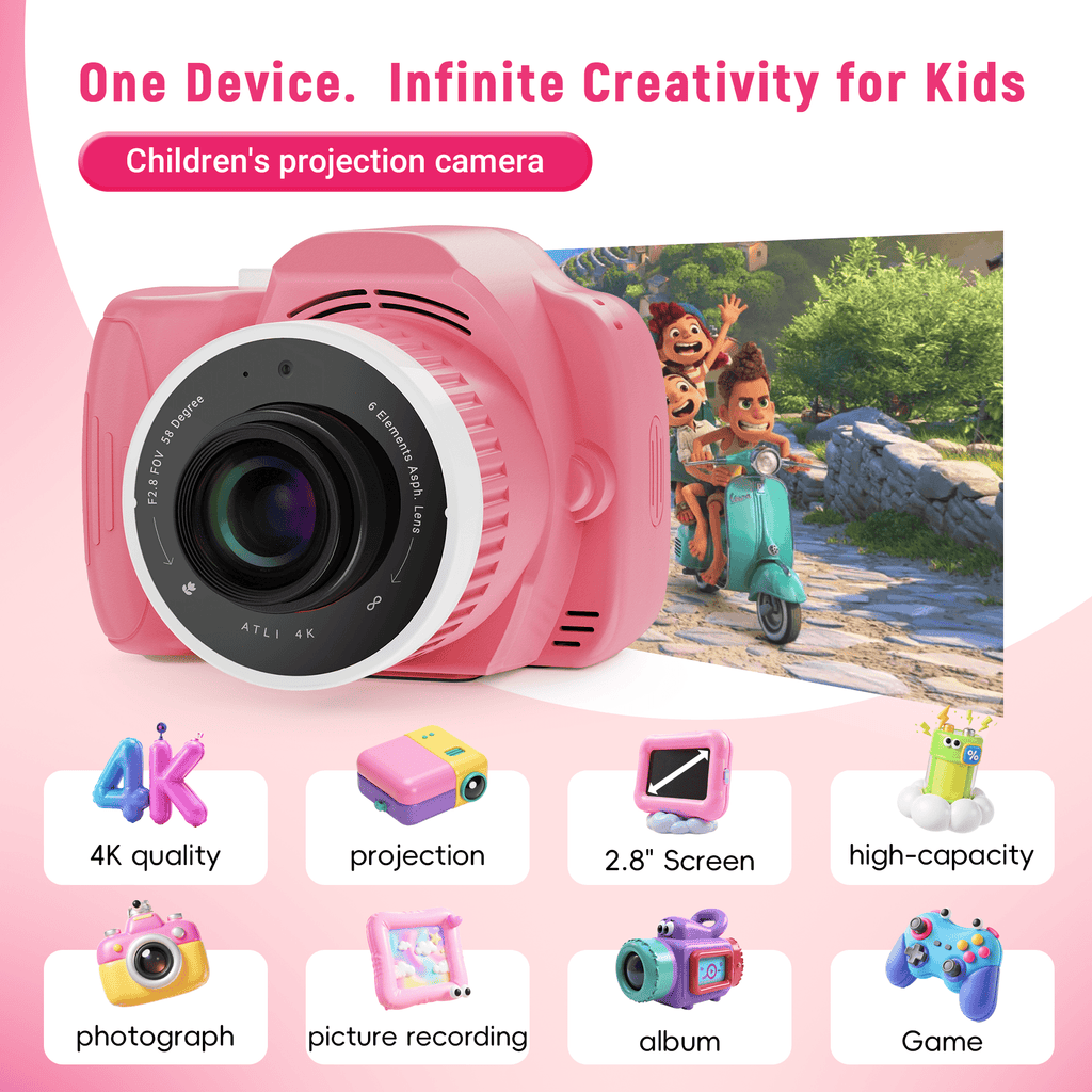 Qvamodo Kids Camera, Camera for Kids with Projector, Offers Projection,1080p Video Recording, Kids Digital Camera Birthday Gifts for Boys Girls 32GB SD Card, Music Playback, Portable Design