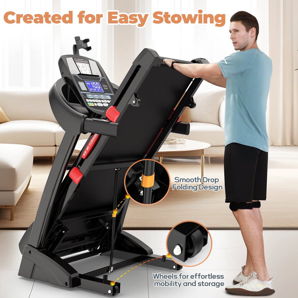 Qvamodo Treadmill 300 lb Capacity, 4.5 HP Folding Treadmill with Incline, Treadmills for Home w/ 50" x 18" Ultra-Wide Tread Belt Electric Walking Exercise Machine Running Treadmill for Home Gym