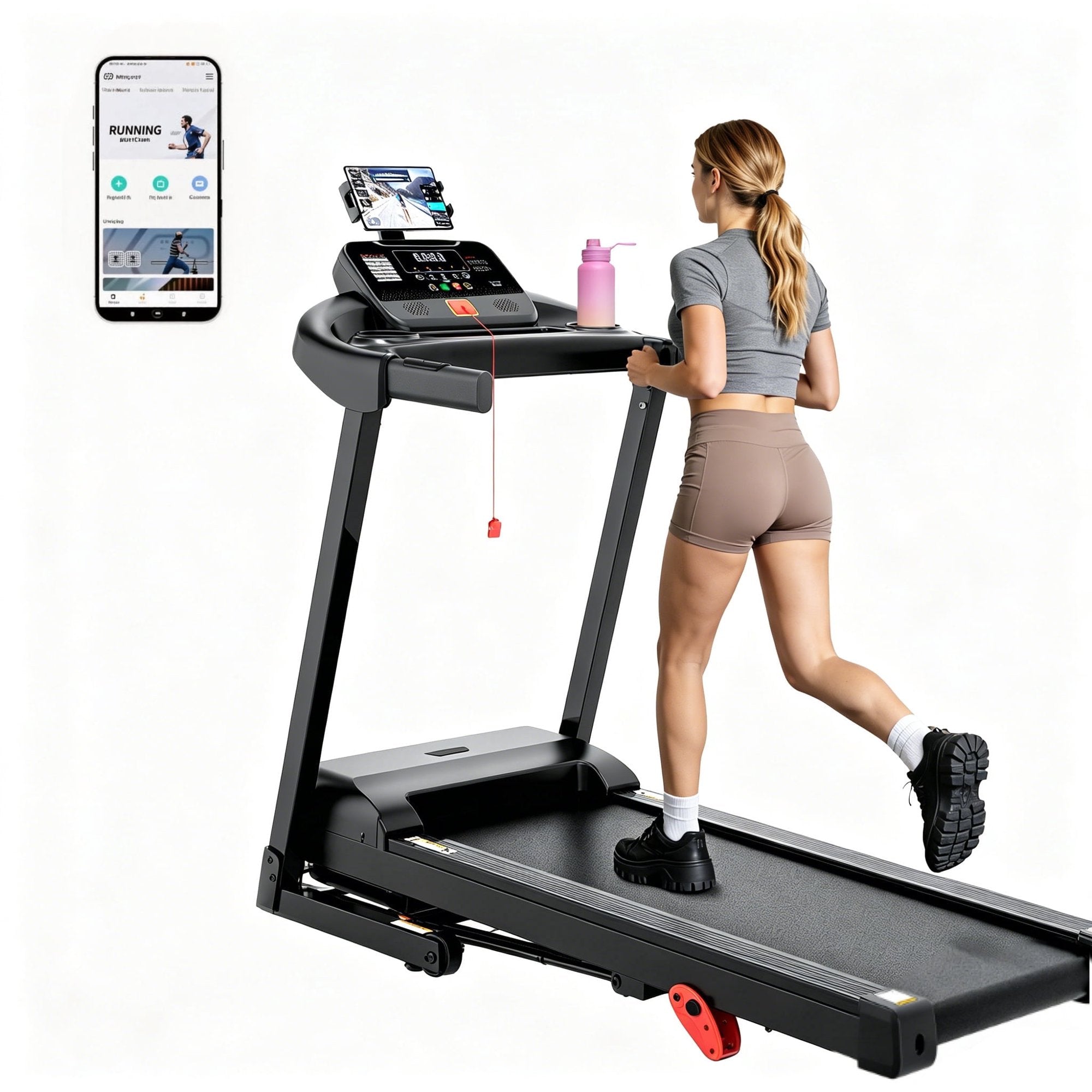 AQUGOKS 3HP Foldable Home Treadmill with Incline, 3-Level Incline, 71 Preset Workouts, App & Bluetooth Control, Quiet Running, 300 lb Capacity, Shock‑Absorbing Deck, Walking Jogging & Running Machine