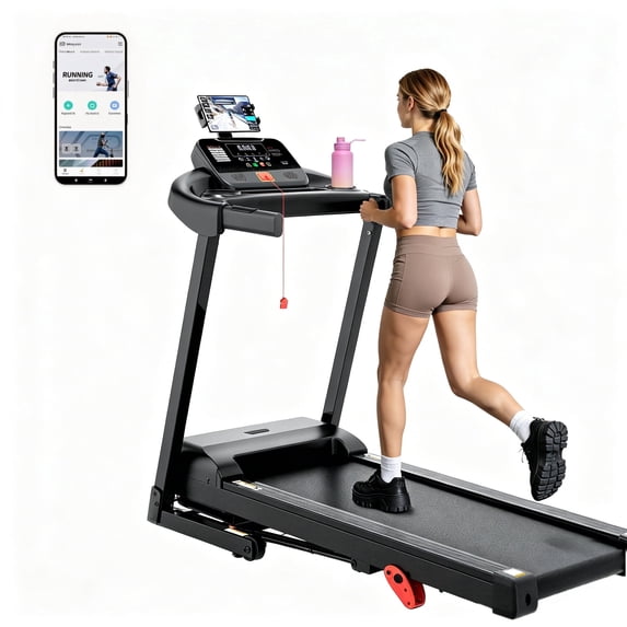 AQUGOKS 3HP Folding Treadmill with 3-Level Incline, 71 Programs, Bluetooth App Control, Shock Absorbing Running Deck, 300 lb Capacity, Foldable Running Machine for Walking, Jogging, Running and Home Fitness