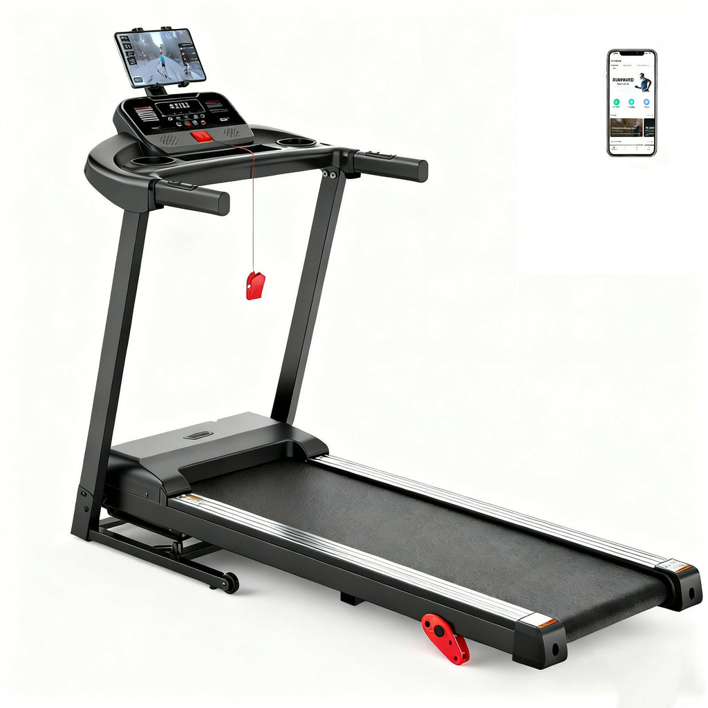 WNANEEZ 3HP Folding Treadmill for Home, 3-Level Incline, 7.5 MPH, 64 Programs, FREE APP Control, LED Display, Heart Rate Monitor, Portable Foldable Heavy Duty Treadmill for Home, 300 lbs Capacity
