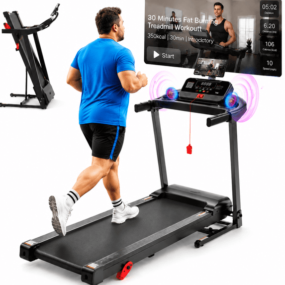 AQUGOKS 3HP Folding Treadmill for Home, 7.5MPH Exercise Treadmill, 71 Programs Treadmill with 10 Level Manual Incline, Smart APP & Console Control, Treadmill 300lb Capacity Compact Walking Running Machine