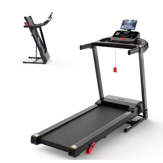 Qvamodo 3HP Folding Treadmill for Home, 9% Manual Incline, 64 Programs, Smart App Control, 300 lbs Capacity, Quiet & Shock Absorption