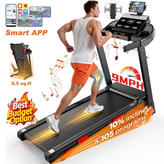 FaayFian 300 lbs Capacity Portable Treadmill for Home&Office, 3.75HP Brushless Motor Treadmill with Manual Incline, 105 Programs, APP Control, Tablet Holder, 9MPH, Exercise treadmill for Walking, Jogging