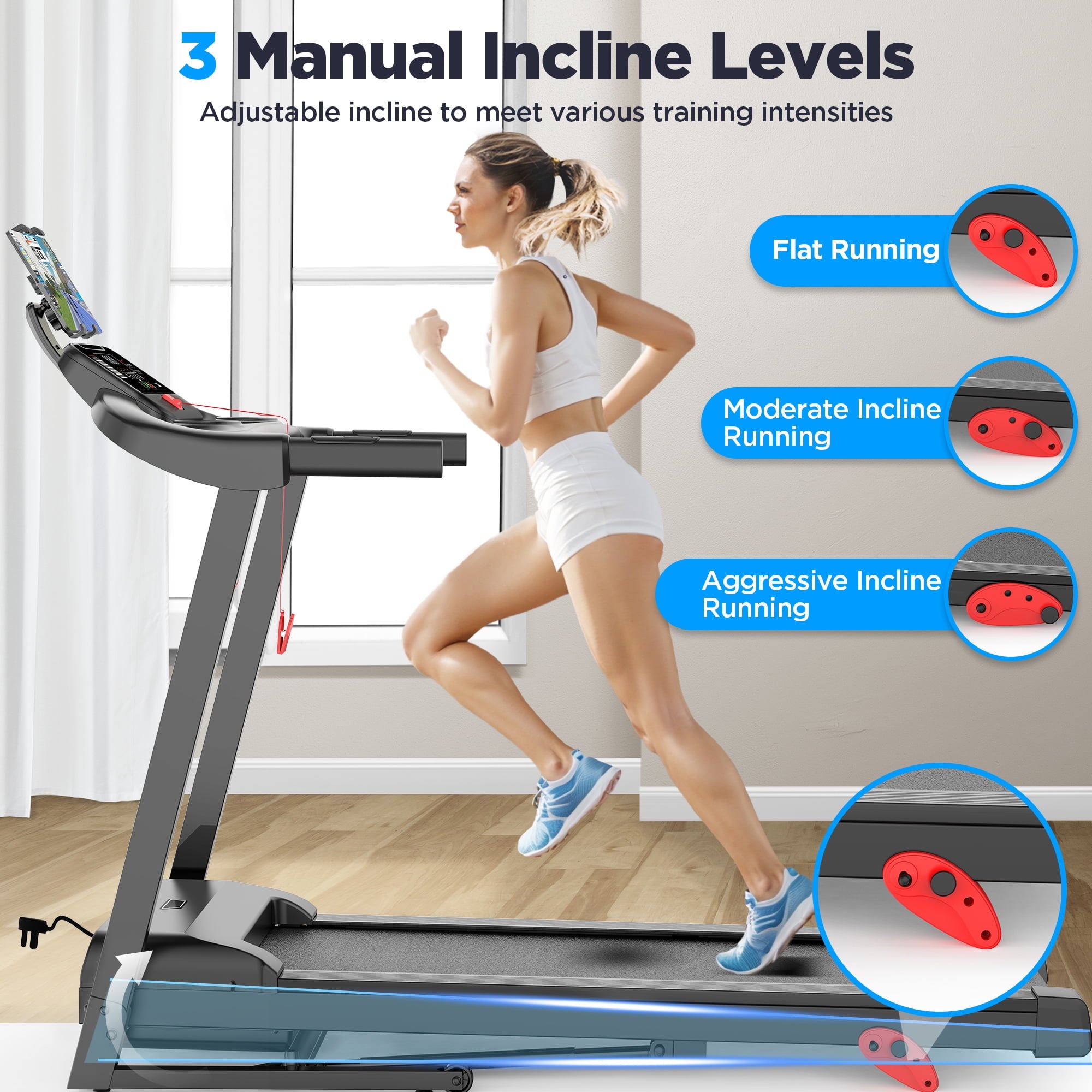 FaayFian 300lbs Folding Treadmill w/ 3HP Motor, 64+7 Programs, Incline Treadmill for Home, 7.5MPH Speed, APP Control & Bluetooth Speakers, Shock-Absorbing Running Belt, Portable Walking Jogging Treadmill