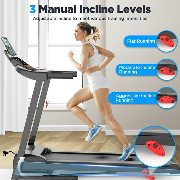 Campmoy 3.0HP Portable Foldable Treadmill w/ 300LBS Weight Capacity for Home & Office, Inclined Treadmill w/ Smart APP Control, 64+7 Program, HiFi Speakers, LCD Display, Ideal for Walking and Running