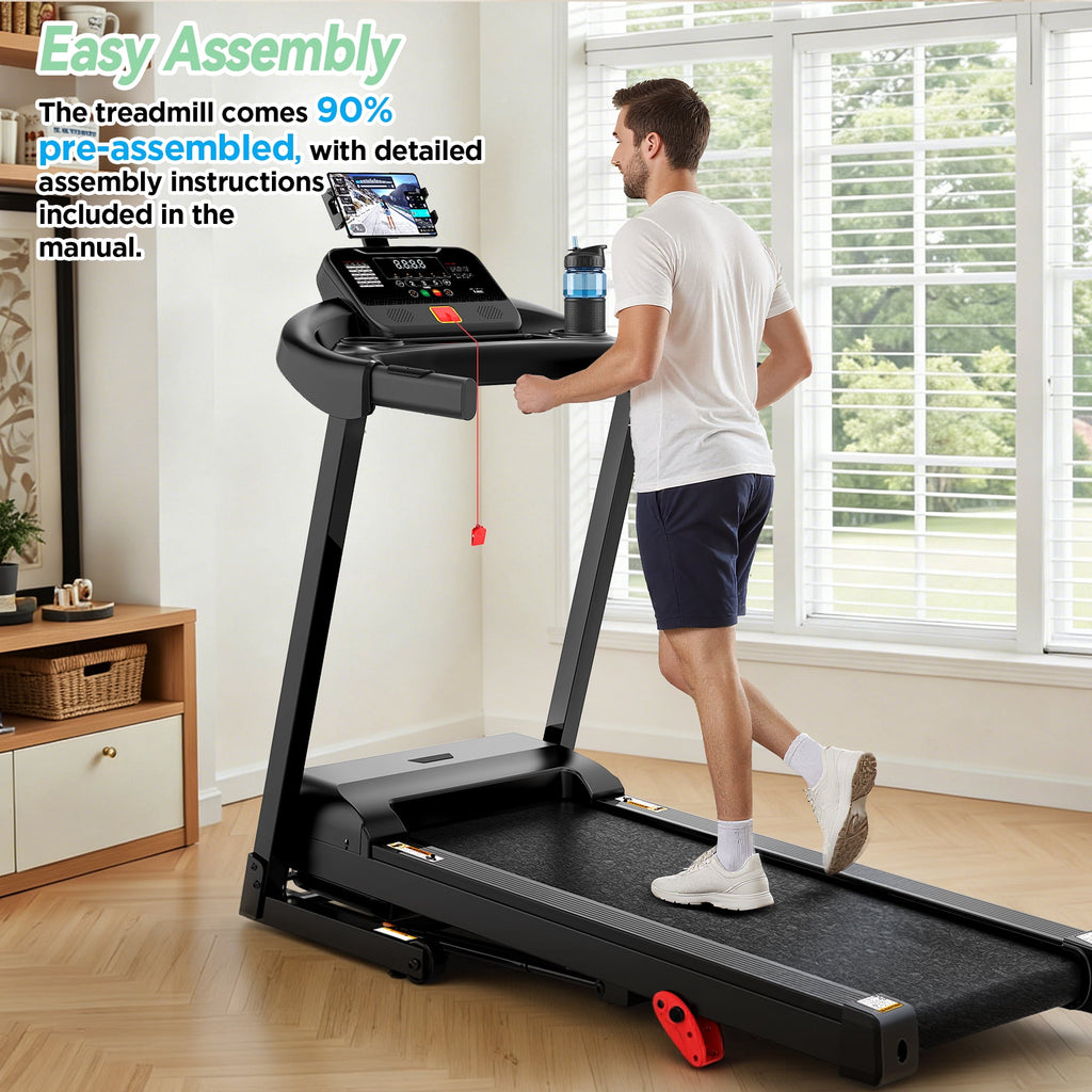AQUGOKS Folding Treadmill 300LB Capacity, 3.5HP Quiet Motor, 0.6–7.5 MPH, 9% Manual Incline, Smart App Sync, Compact Portable Treadmill for Home & Apartment Use