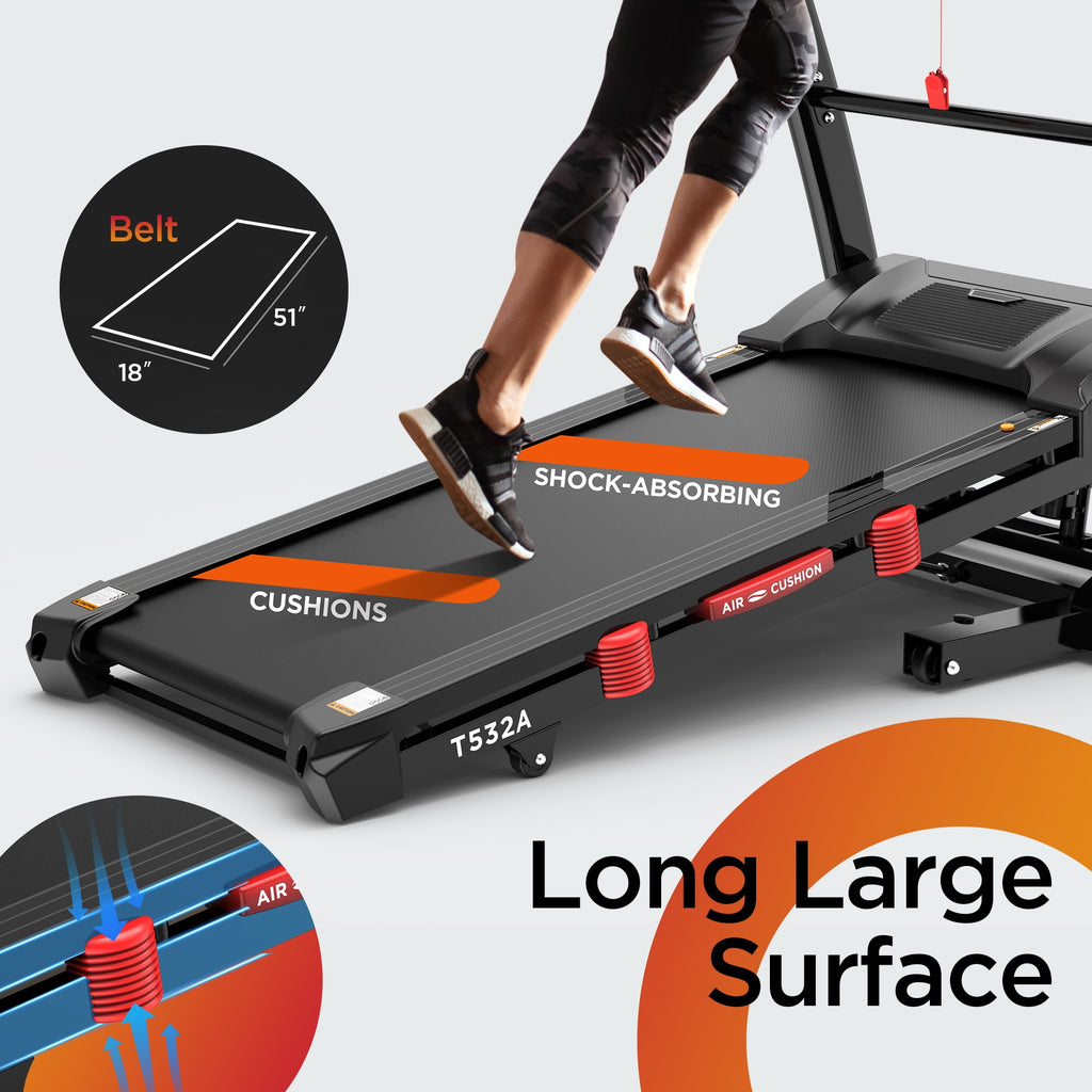 Qvamodo 300 lbs Portable Folding Treadmill, 5 HP Foldable Compact Treadmill for Home&Office, Walking Running Treadmill with LCD Display, Treadmill with 20% Incline, 71 Programs, Bluetooth Speakers, 12MPH