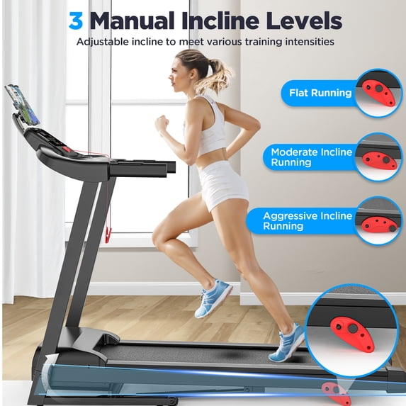 Qvamodo 3HP Folding Treadmill with Incline for Home, 300LBS Capacity Portable Treadmill, Free Training Classes with APP, 64+3+3+1 Program, Air damping System, 7.5MPH Jogging Walking Exercise Machine